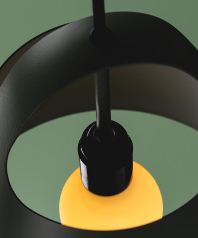 Detal lampy Belcanto - widoczna oprawka bakelitowa oraz detale lampy